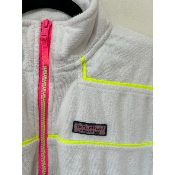 Vineyard Vines white quarter zip womens M terry cloth neon piping - Picture 2 of 7
